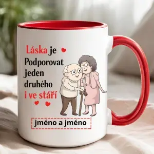 Hrnek „Láska je podporovat jeden druhého i ve stáří“ – se jmény