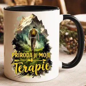 Hrnek „Příroda je moje terapie“ – černý vnitřek